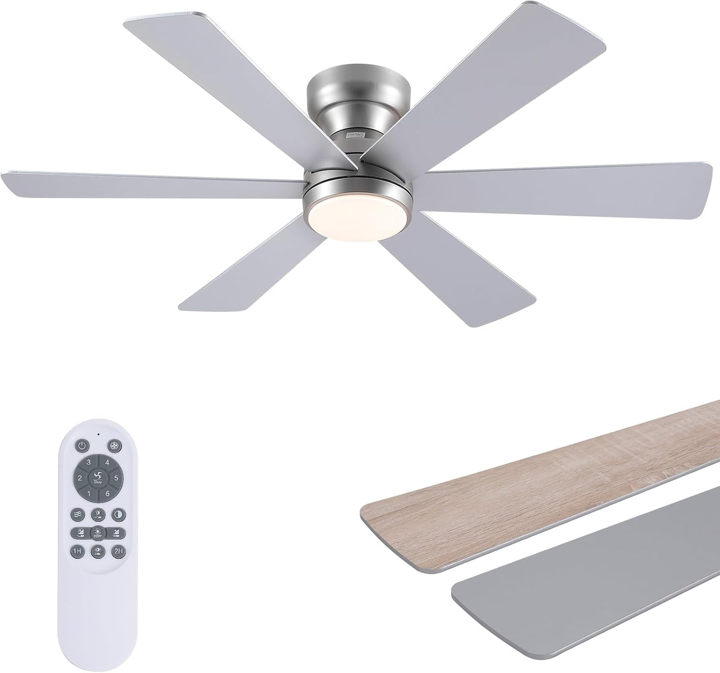 46” Black Low Profile Ceiling Fan with Lights & Remote Control - Dimmable, Noiseless, Reversible for Bedroom