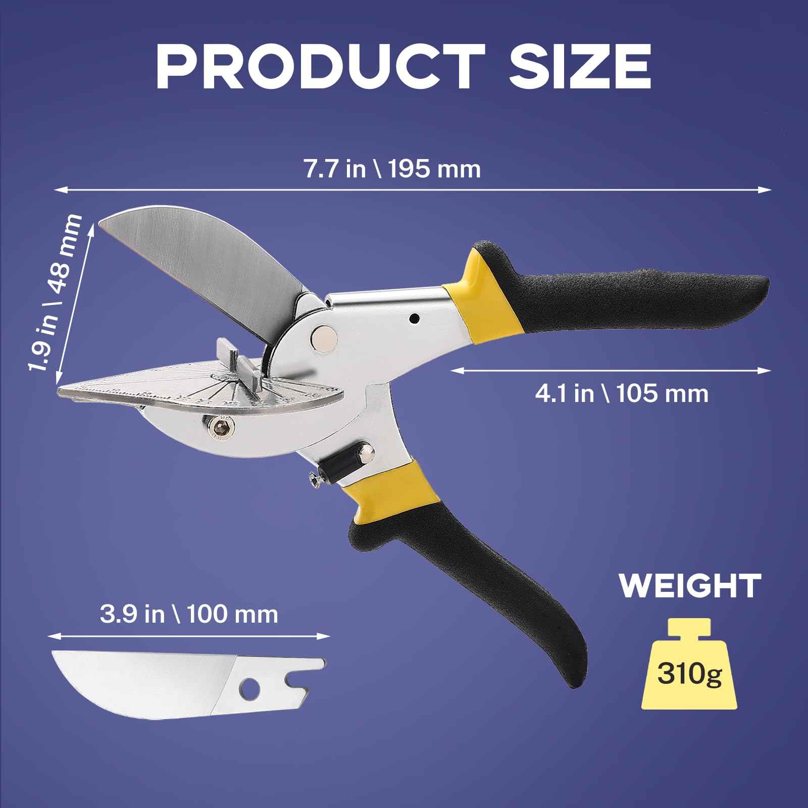 Miter Shears for Molding, RAINHOL Trim Cutter Hand Tool, Adjustable Angle Cutting Tool for Wood Trim Molding, PVC, Vinyl, Trunking, 2 Extra Replacement Blades Included