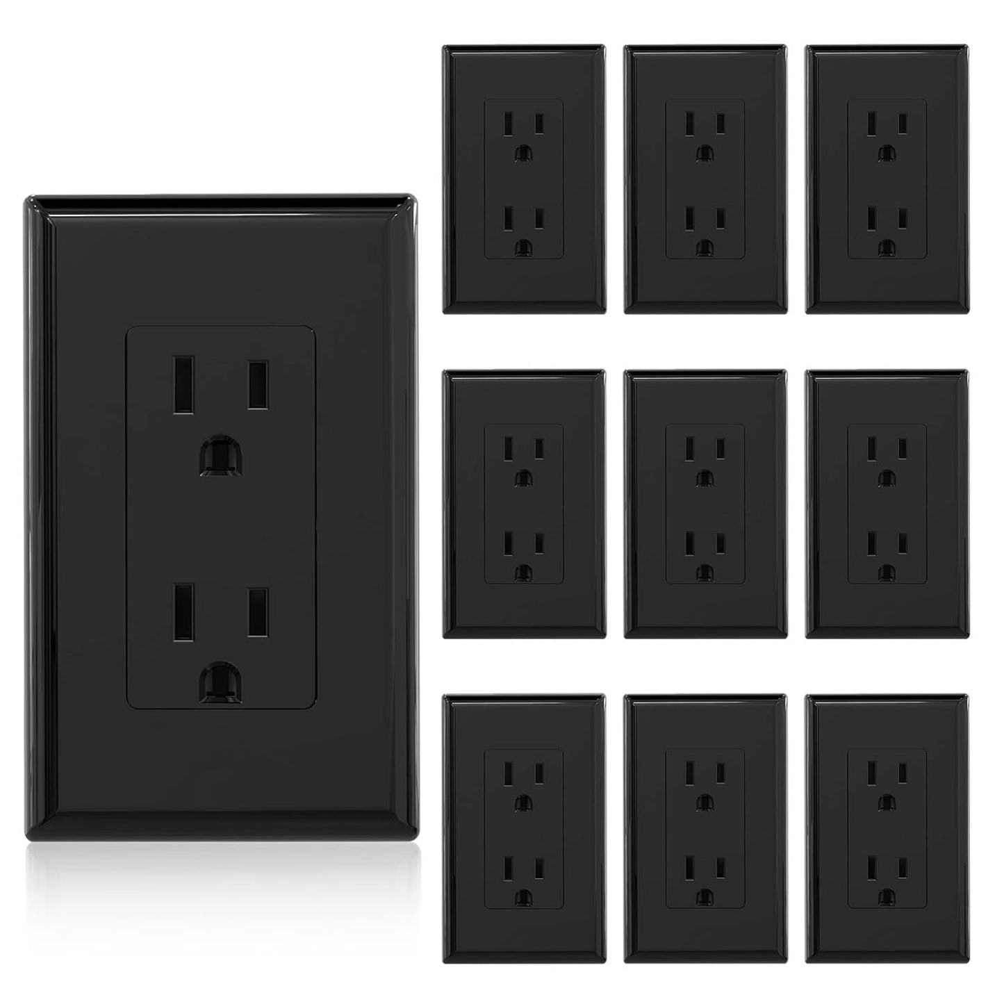 15A Matte Black Electrical Outlet Receptacle - 20 Pack, NEMA 5-15R, UL Listed