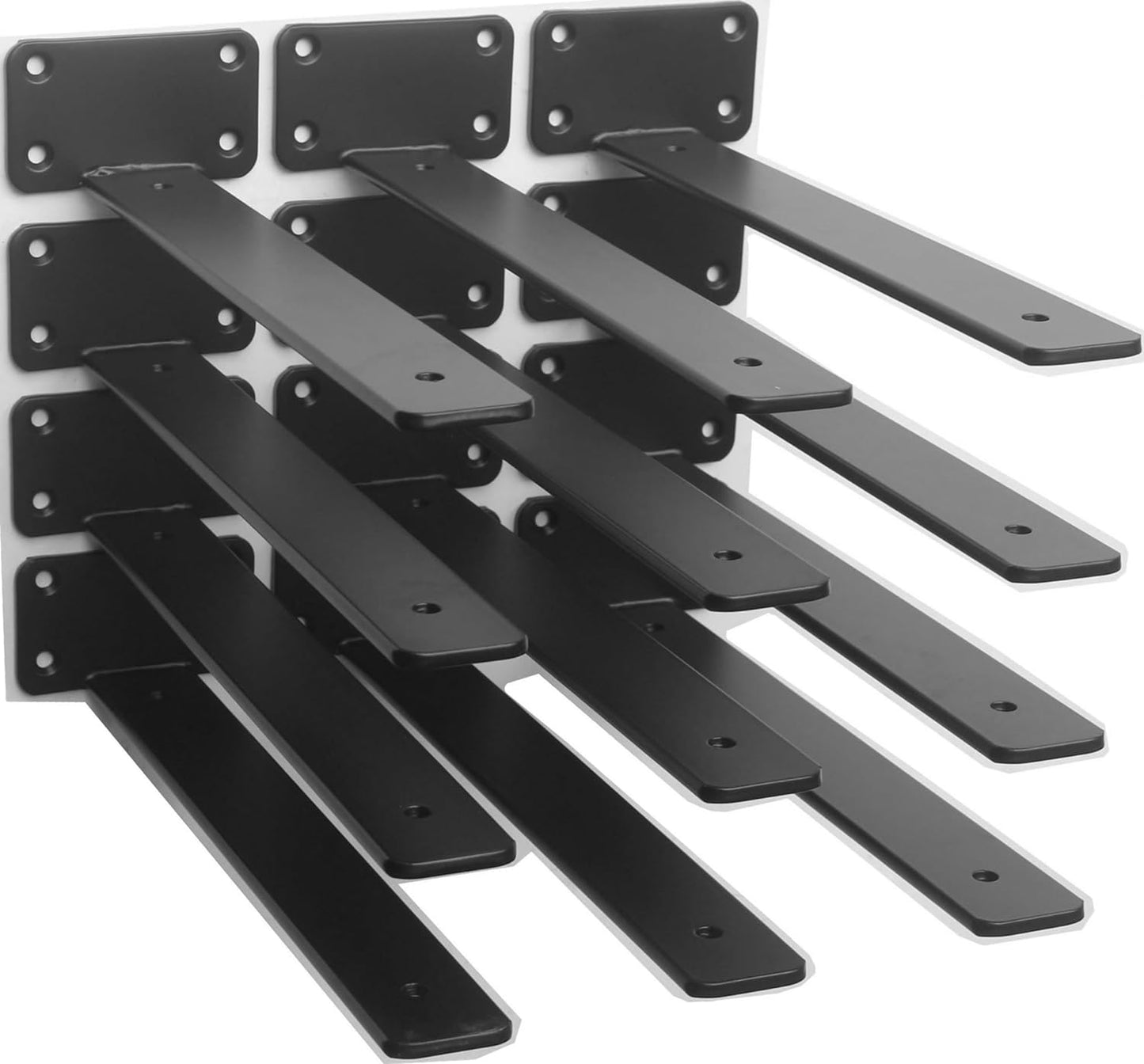 10-Inch Black Iron Floating Shelf Brackets - 12 Pack Rustic Industrial Support