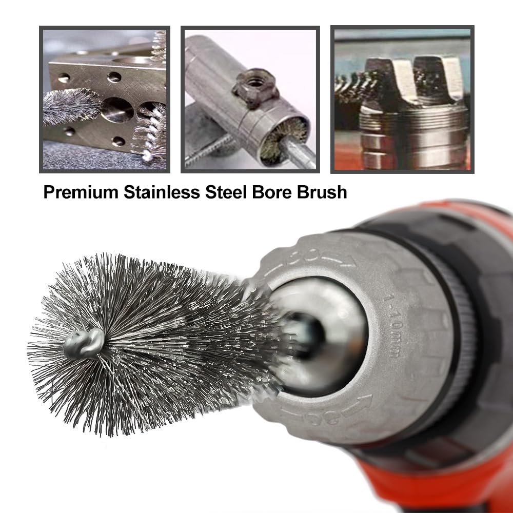 ASNOMY 5Pcs 1" Stainless Steel Bore Brush for Drill,25mm Wire Brush Bore Cleaning Brush Set for Power Drill Cleaning, Abrasive Wire Brush with 1/4" Hex Shank