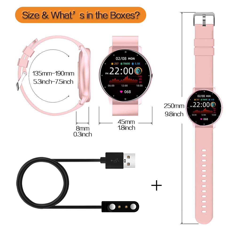 0.3inch Ultra Thin Smart Watch Fitness Tracker Pedometer with Heart Rate, Blood Pressure, Blood Oxygen and Sleep Monitoring Functions, Support Message Push Notification, Multiple OSD Languages