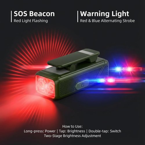 Eyshwu EDC Flashlight Rechargeable Clip-On Light with 90° Rotatable Head, 200-Lumen Mini Flashlight Hands-Free Pocket Light, with 10 Lighting Effects, Magnetic for Camping, Emergency, Running