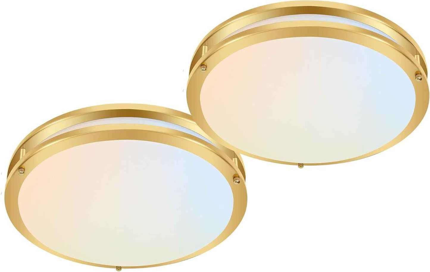Adjustable 13-Inch Gold LED Flush Mount Ceiling Light Fixture - Dimmable 2700K-5000K for Hallway, Bathroom & Kitchen (2-Pack)