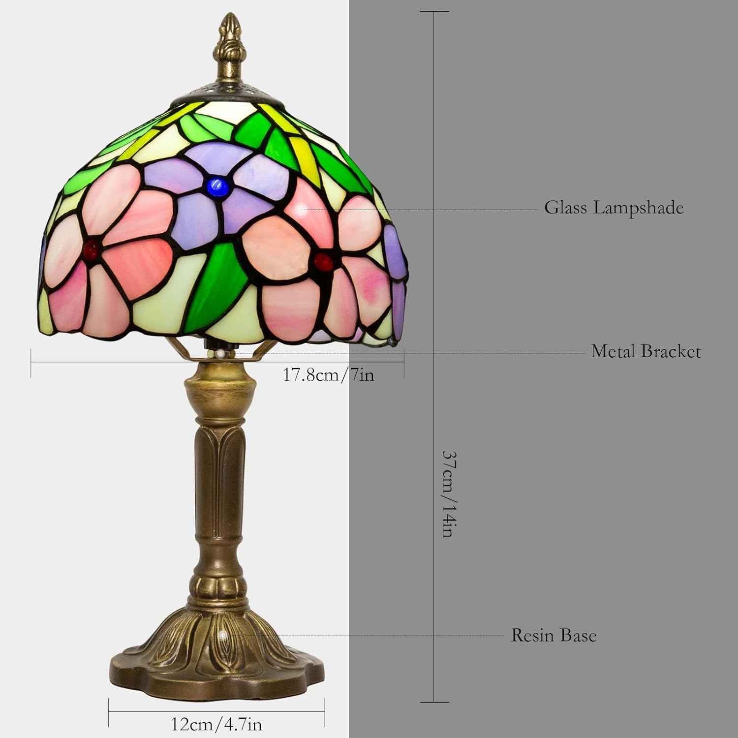 Tiffany Table Lamp - 8 Inch Antique Stained Glass, 3 Color Temperatures, Handcrafted for Bedroom & Living Room