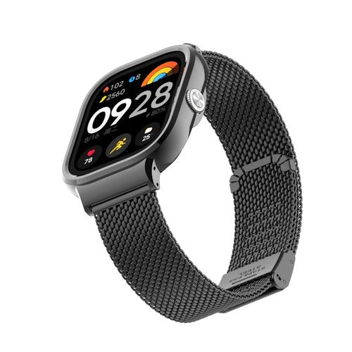 HOPMC For Redmi Watch 4 Strap Metal Case 22mm Stainless Steel Mesh Replacement Straps for Redmi Smartwatch 4 (Black), 230MM