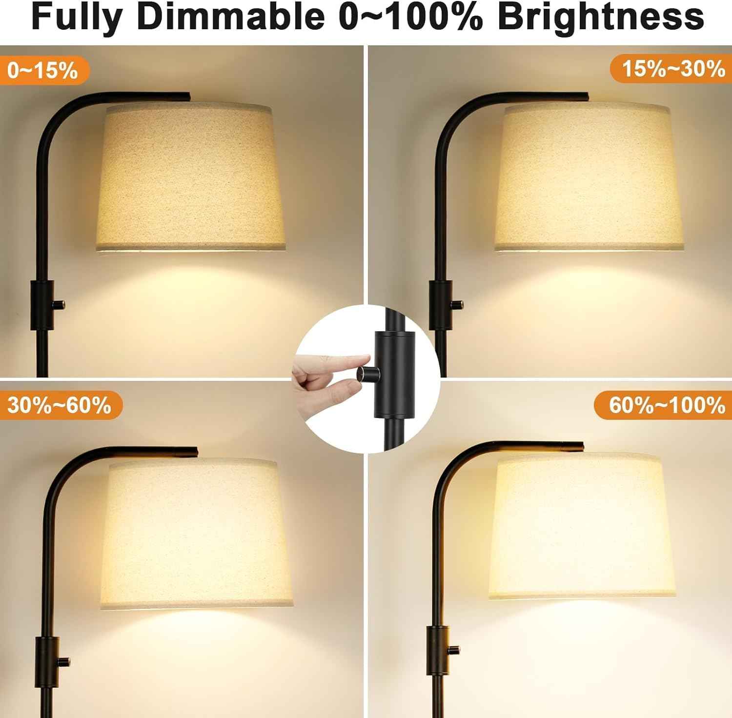Modern Dimmable Floor Lamp with 9W LED Bulbs - Stylish Standing Light for Living Room & Bedroom (Gold & White)