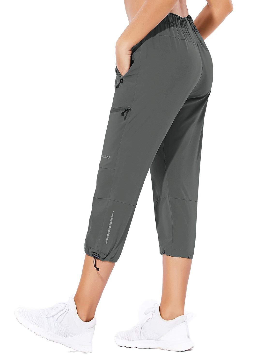 baleaf Women's Hiking Cargo Capris Outdoor Lightweight Water Resistant Pants UPF 50 Zipper Pockets Steel Gray Size L