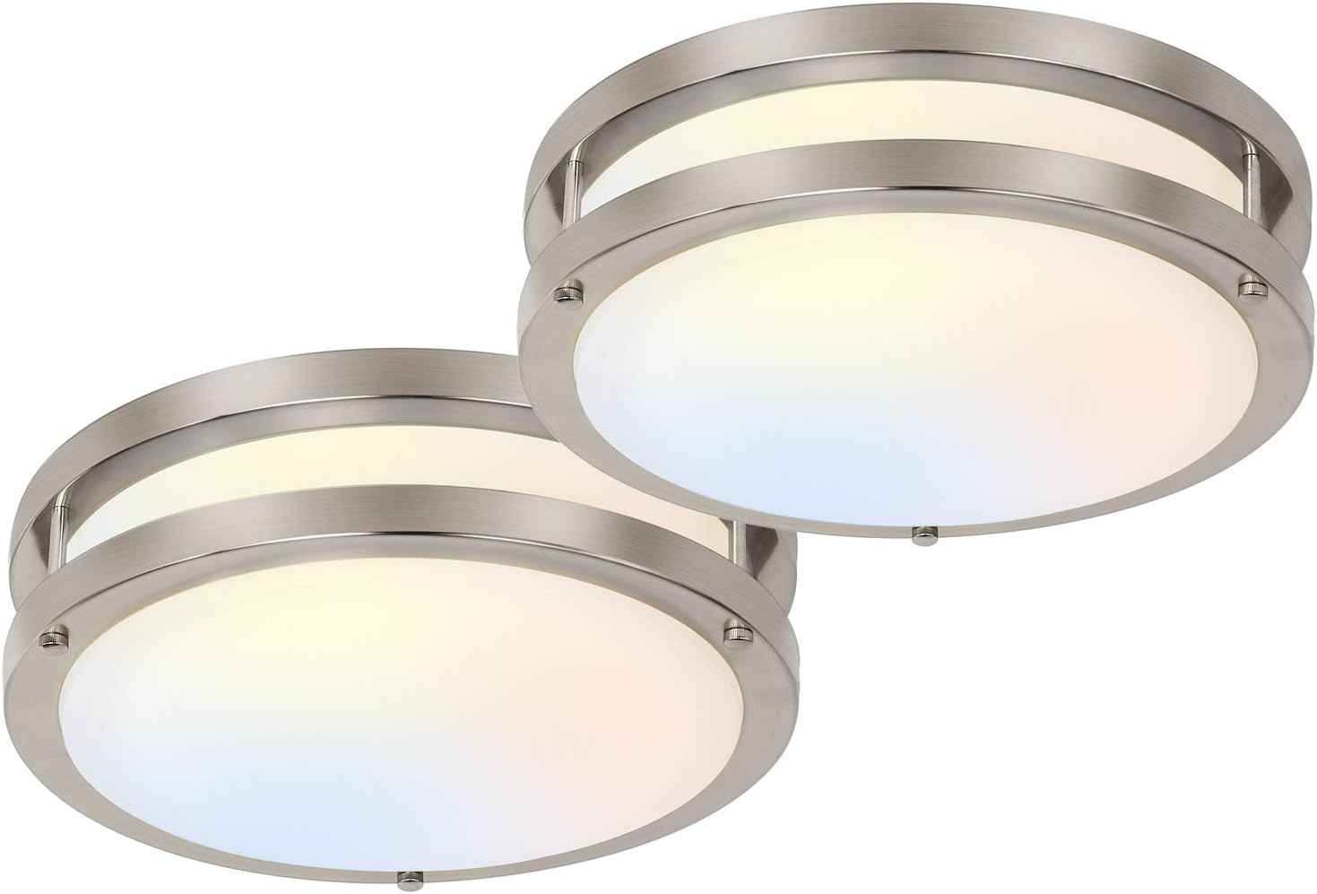 Adjustable 13-Inch Gold LED Flush Mount Ceiling Light Fixture - Dimmable 2700K-5000K for Hallway, Bathroom & Kitchen (2-Pack)