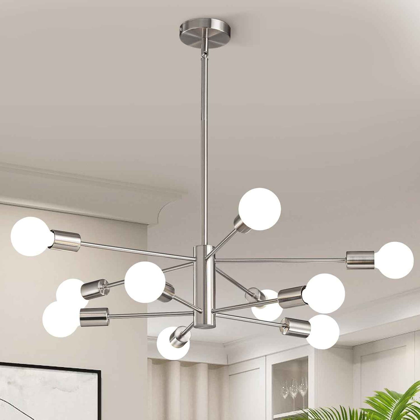 8-Light Gold Sputnik Chandelier - Modern Adjustable Ceiling Light for Dining Room, Kitchen & Foyer