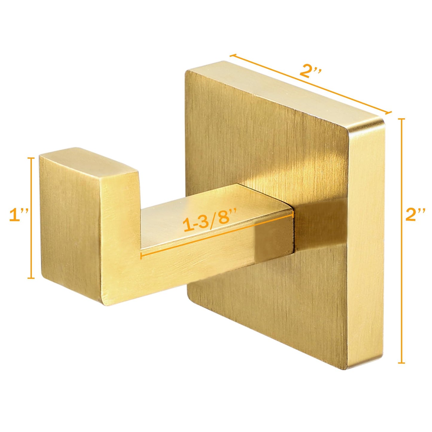 IBosins 2-Pack Towel Hooks Hand Towel Holder for Bathroom Wall Livingroom Bedroom Kitchen Closet Heavy Duty Stainless Steel Hook Hanger for Robe, Bath Towel, Coat (Square Brushed Gold)