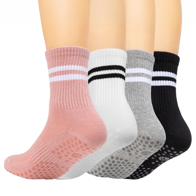 Non-Slip Pilates Socks with Grips for Women - 4 Pairs Pink