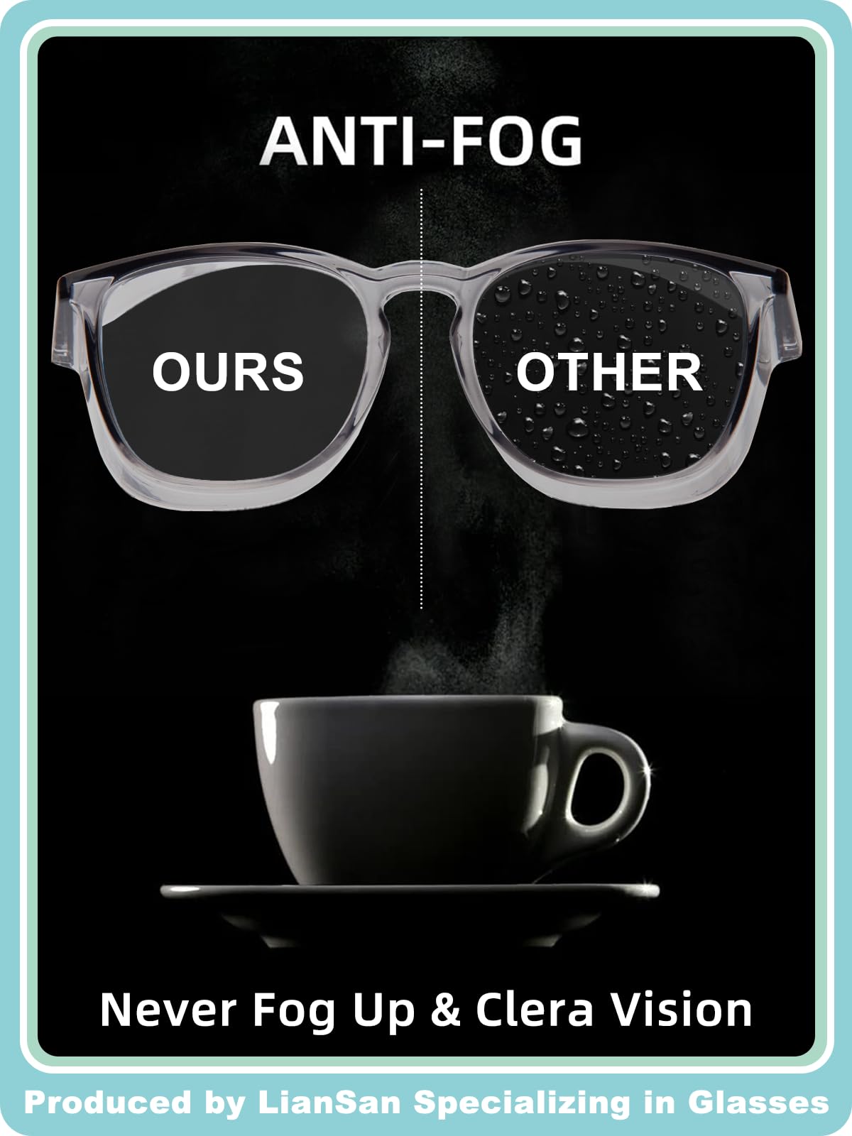 LianSan Oversize Anti-Fog Safety Glasses for Nurses, Z87.1 Certified Goggles for Women, Square UV Protection Light Grey