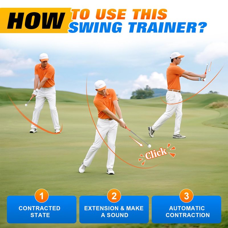 Zanthoxa Retractable Golf Swing Training Aid, Right-Handed Tempo Stick Golf, Golf Click Stick & Retractable Golf Swing Trainer Enhance Swing Rhythm, Grip Strength & Speed for Beginner Golfers
