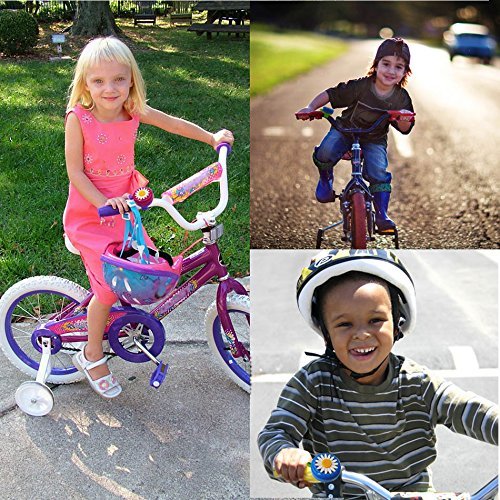 Kid's Bicycle Bell - Flower Design, Easy Install, Red & White