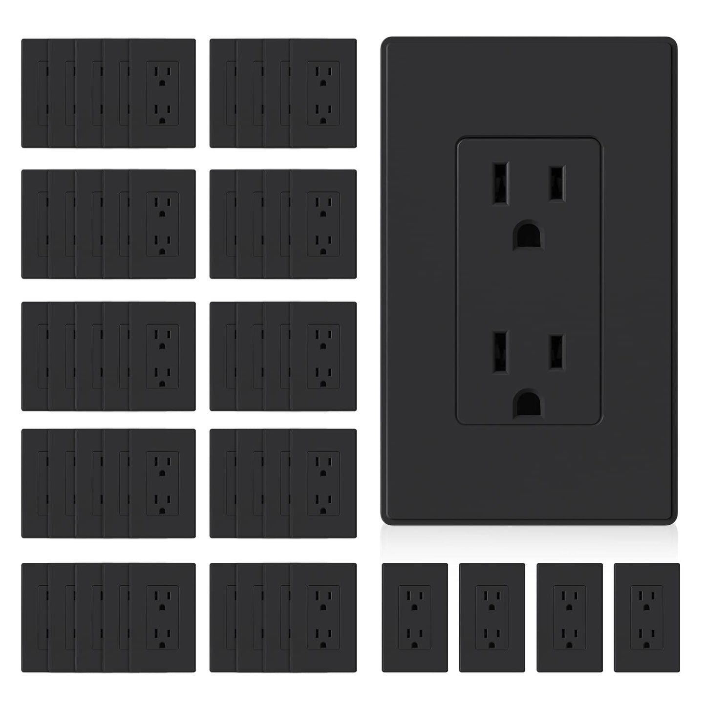 15A Matte Black Electrical Outlet Receptacle - 20 Pack, NEMA 5-15R, UL Listed