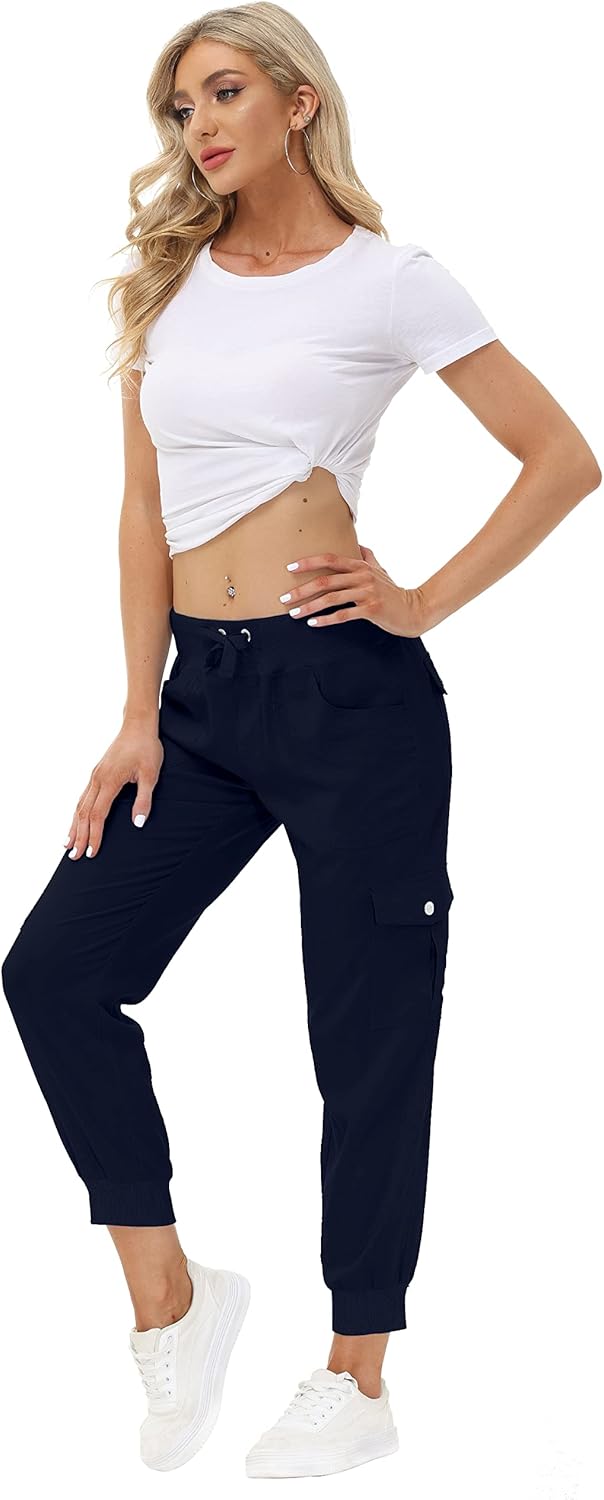 MoFiz Women's Lightweight Hiking Cargo Pants - Quick-Dry Outdoor Travel Joggers with Elastic Waist & Pockets