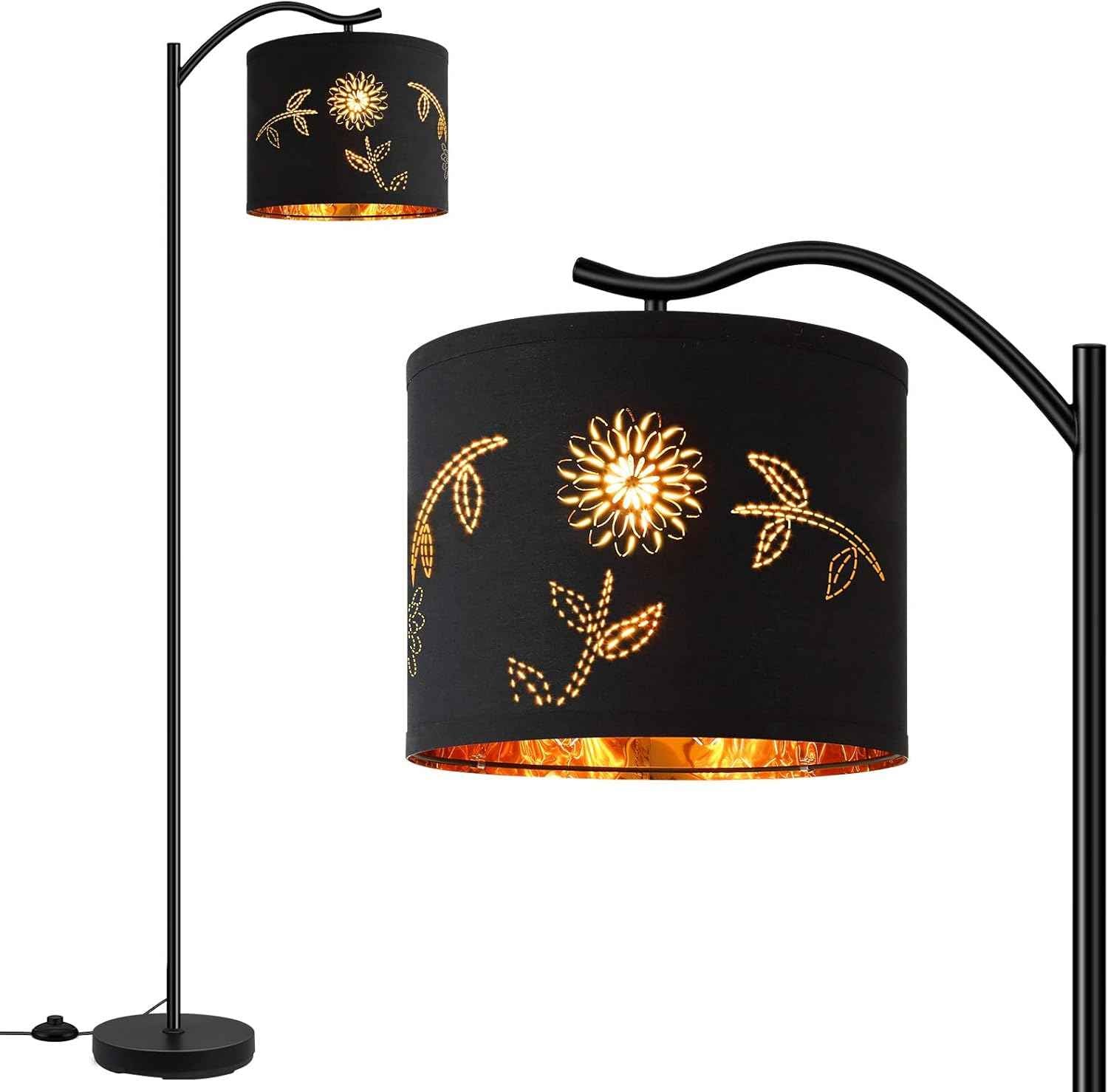 Modern LED Floor Lamp with Bohemian Linen Shade – Arched Tall Standing Light for Living Room & Bedroom