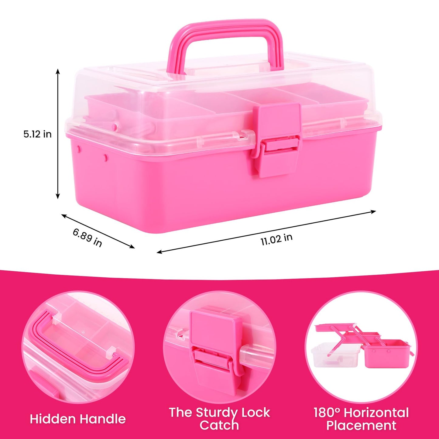 SMMYMGF 3-Layer Tackle Box Organizer, Storage Tool Box,Art & Crafts Case,Sewing Supplies Organizer,Fishing Tackle(pink)