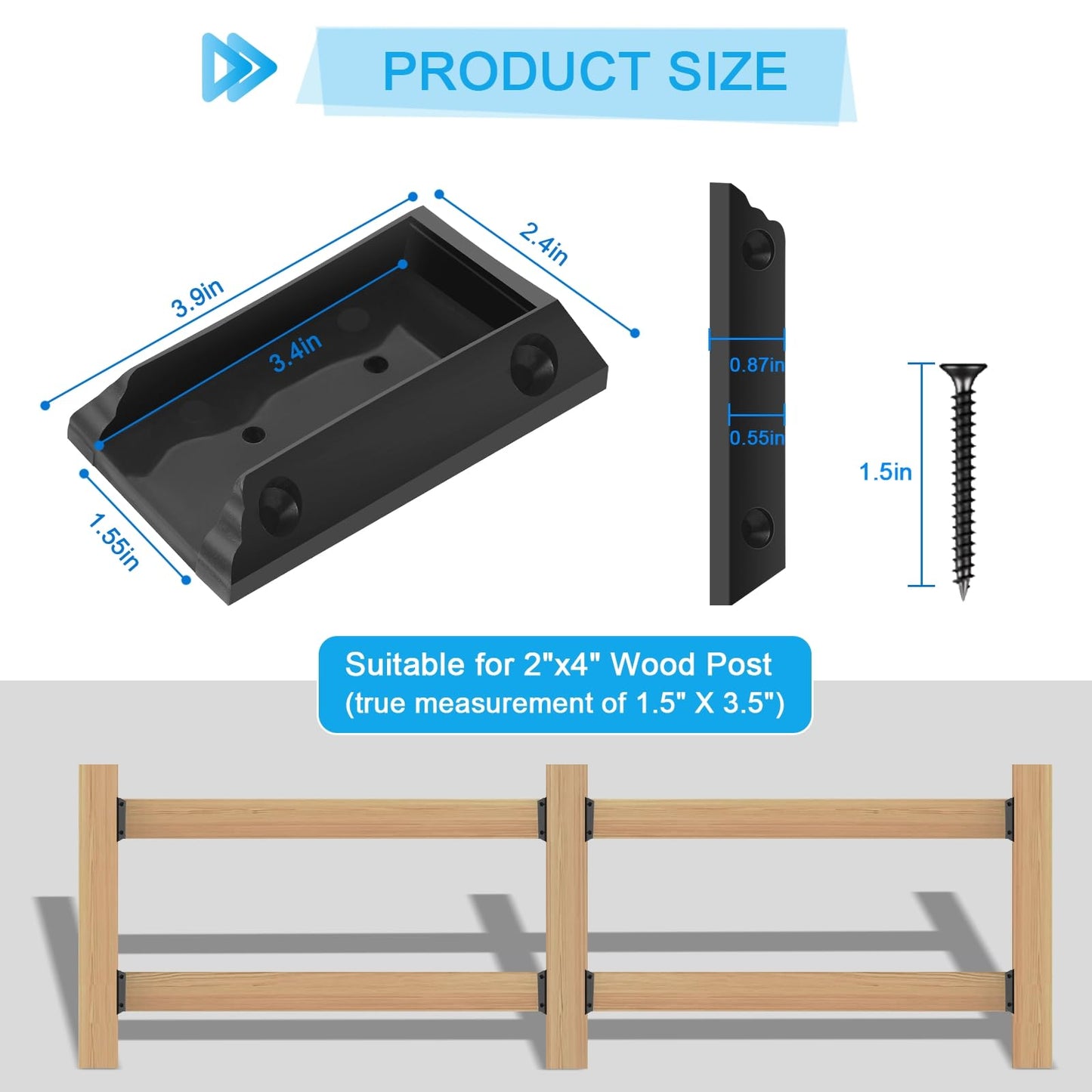 Eapele 60PCS Deck Railing Bracket Connectors for 2x4 Railing Wood Post, Railing Post Brackets with 360PCS Coated Iron Screws for Deck Rails Fence Handrail Wooden Stair Connection