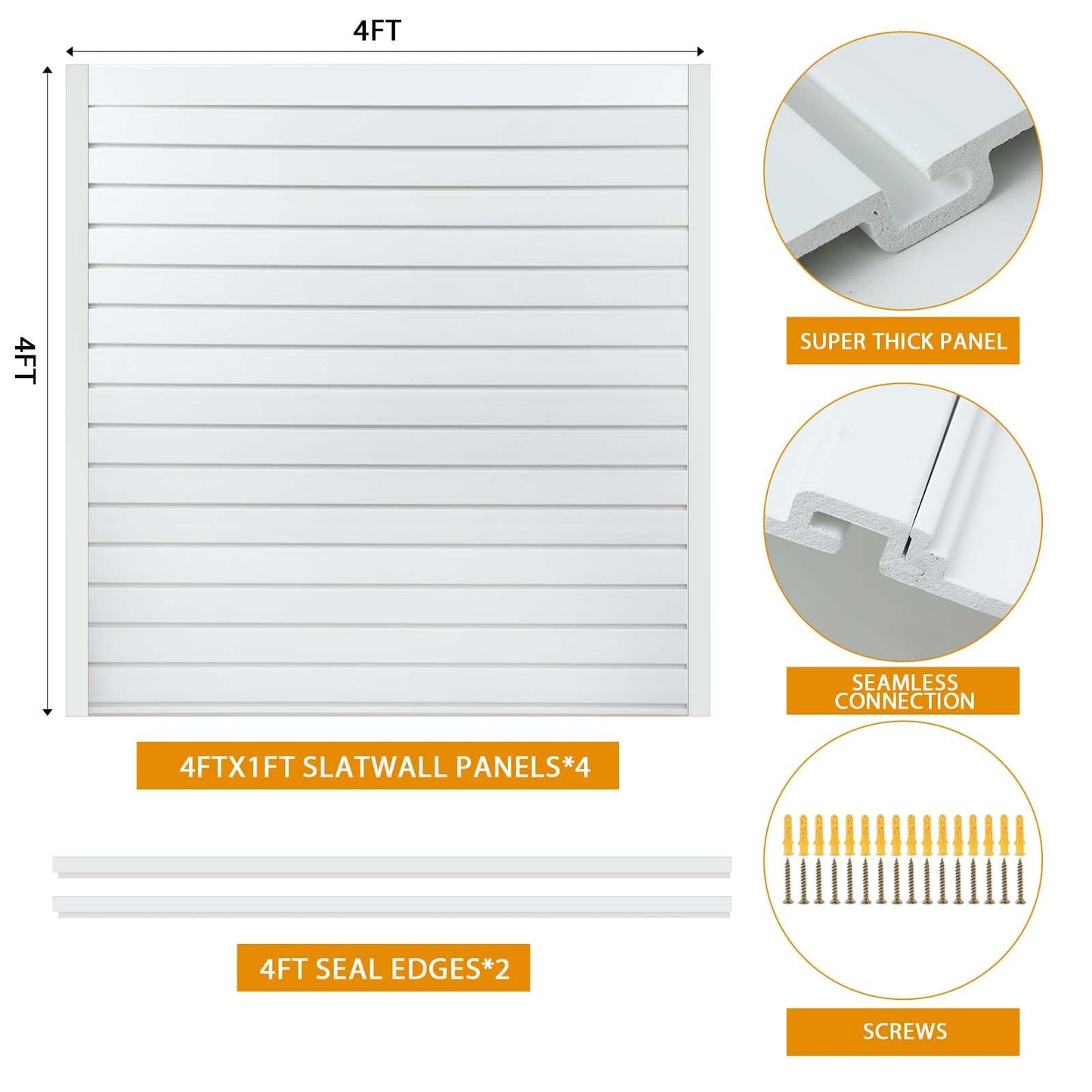Landical PVC Slat Wall Panels 4 x 4 Ft, 4 Panels, Garage and Home Organizer Storage System for Tool Organization, Peg Board Storage Rack, White