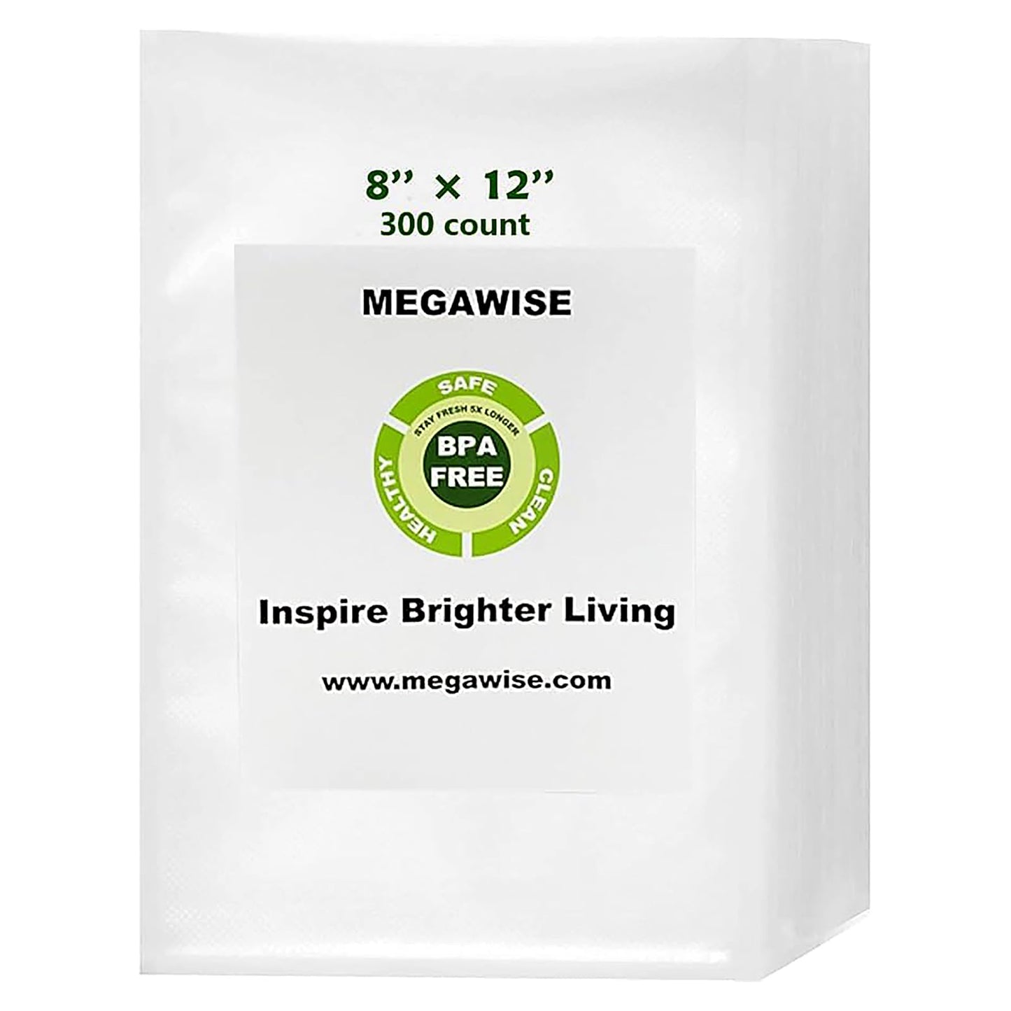 Vacuum Sealer Bags (8''x 12''-300pcs) for MEGAWISE, Food Saver, Seal a Meal, Weston. FOOD Grade, BPA Free, Heavy Duty, Great for vac storage, Meal Prep or Sous Vide