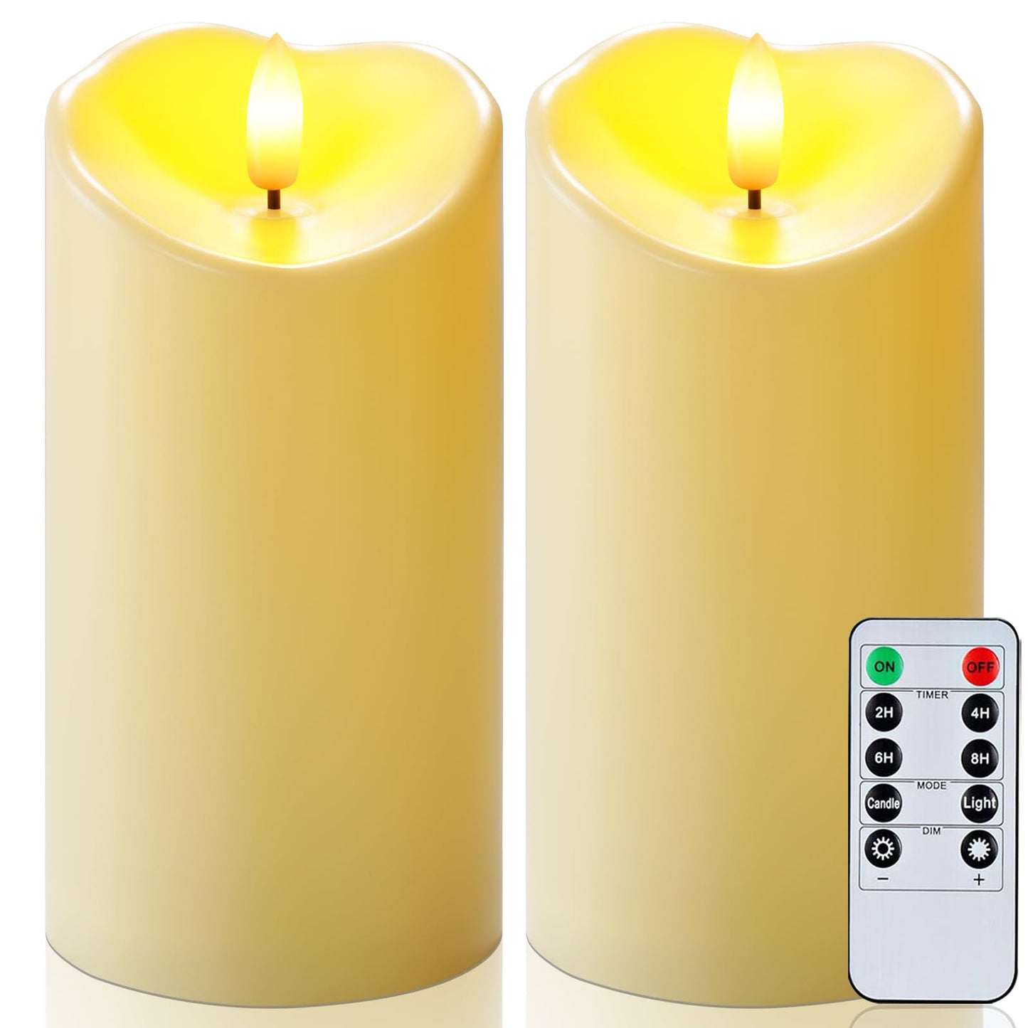 Raycare 6"x3" Outdoor Waterproof Flameless Candles, Battery Operated LED Candles with Remote Control and Timer, Electric Fake Plastic Pillar Candles, Dark Ivory, Set of 2