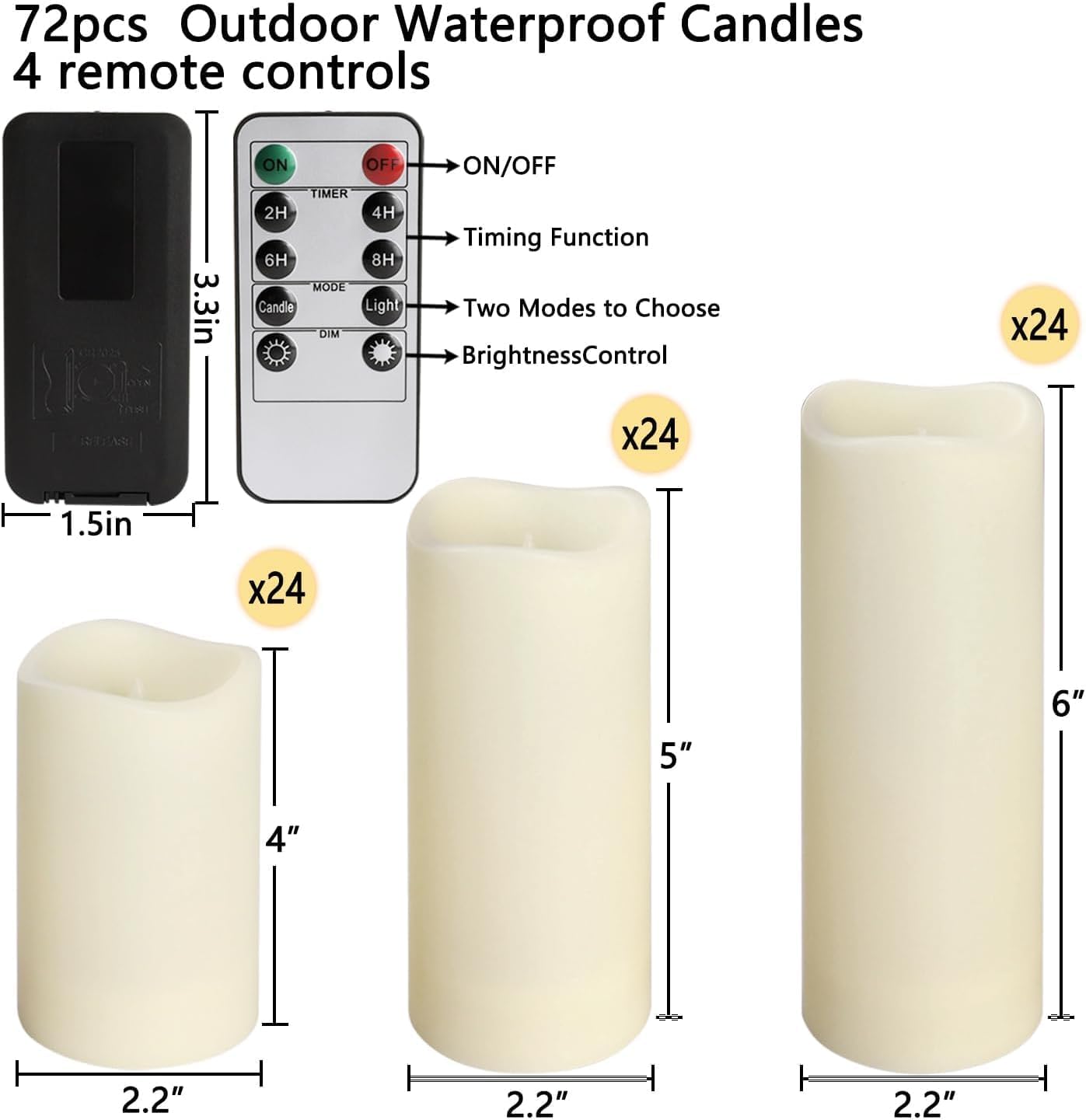24-Pack Waterproof Flameless LED Candles with Remote & Timer – 4", 5", 6" Sizes for Halloween & Weddings