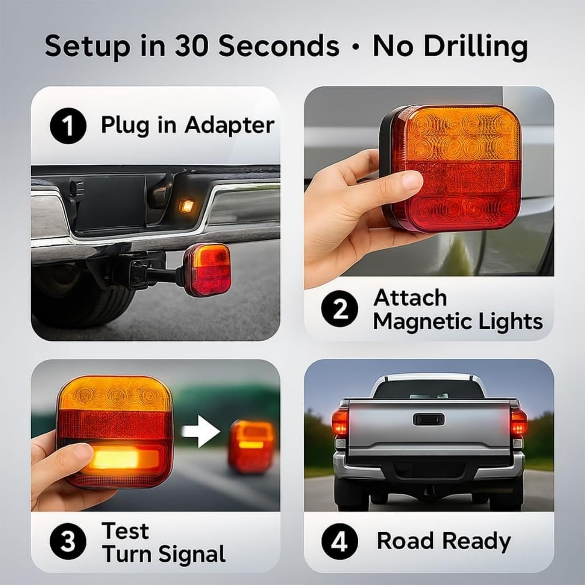 2025 Wireless Trailer Lights Kit, Magnetic Wireless Tail Lights Kit For Trailer, Wireless Tail Lights,Rechargeable Towing Light Kit With Powerful Suction Base For Trucks, Boat, Rv, Vehicle (1Set)