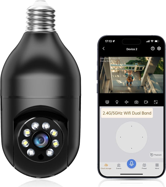 2K WiFi Light Bulb Security Camera – Wireless Outdoor, Motion Detection, Two-Way Talk, Color Night Vision, Alexa Compatible
