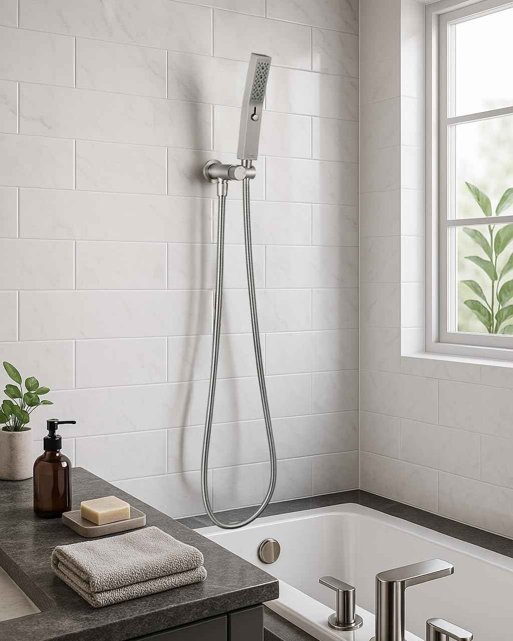 All Metal Handheld Shower Set with 3-Function Wand & 70-Inch Stainless Steel Hose