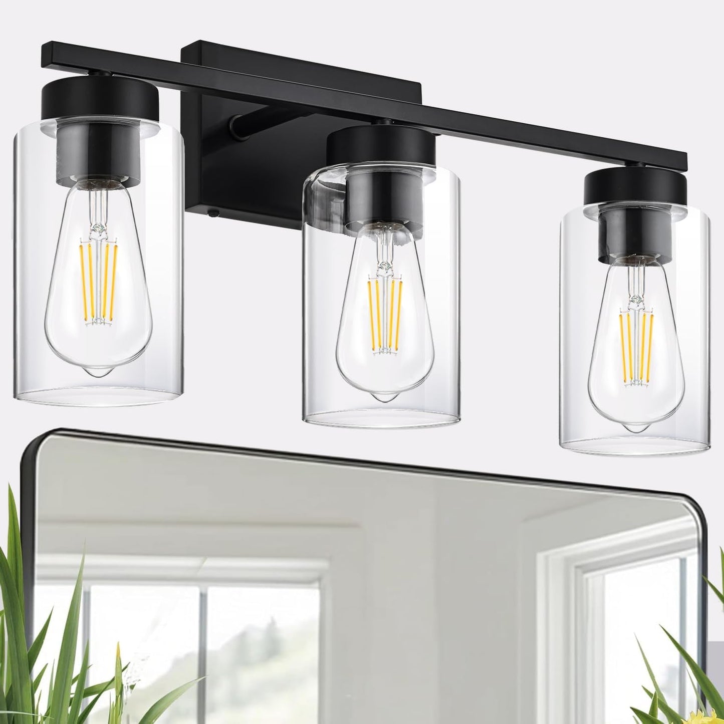 Modern 3-Light Bathroom Vanity Light in Brushed Gold with Clear Glass Shades