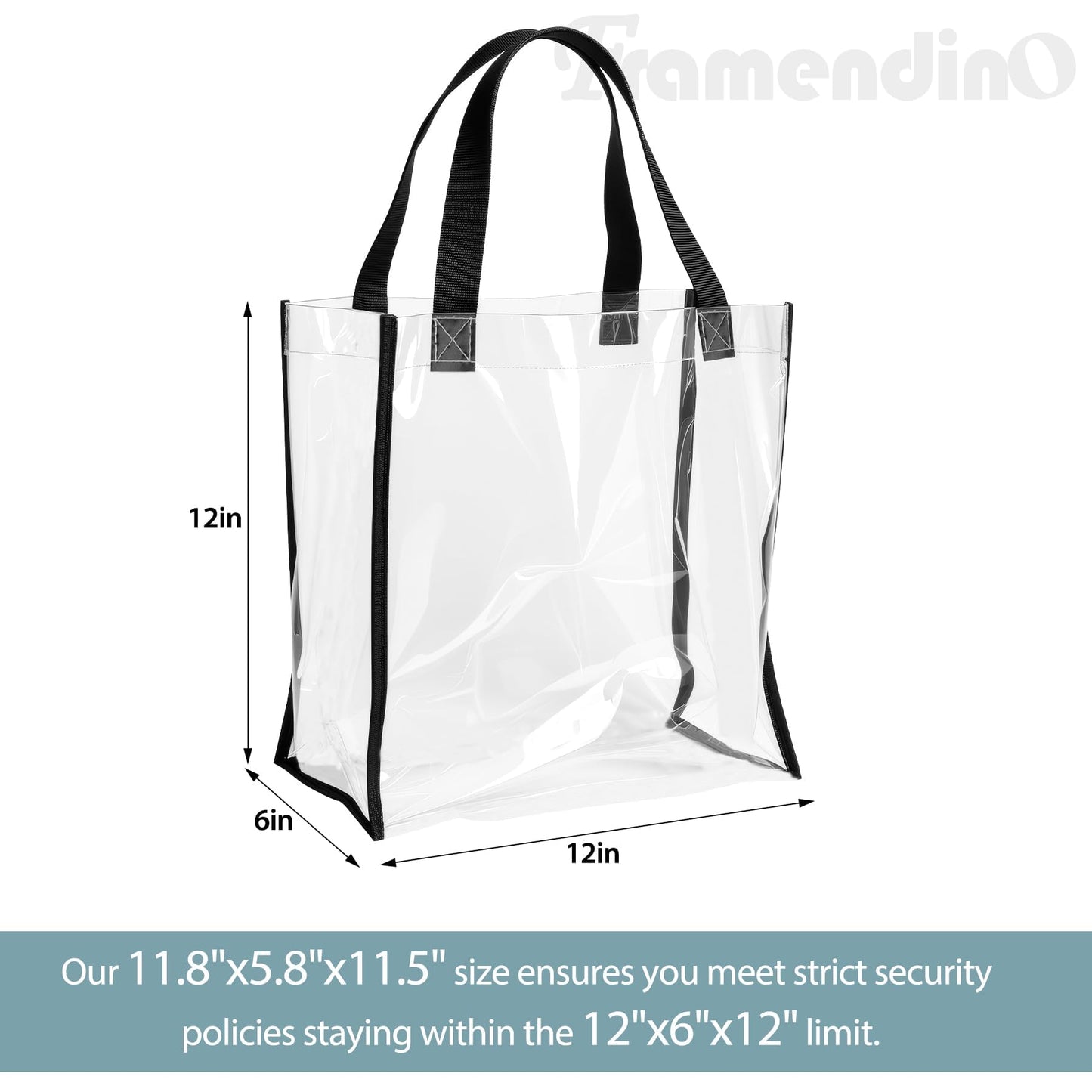 Framendino, 2 Pack Clear PVC Plastic Tote Bag Stadium Approved 12 x 6 x 12With Handles for Work Gym Beach Sports