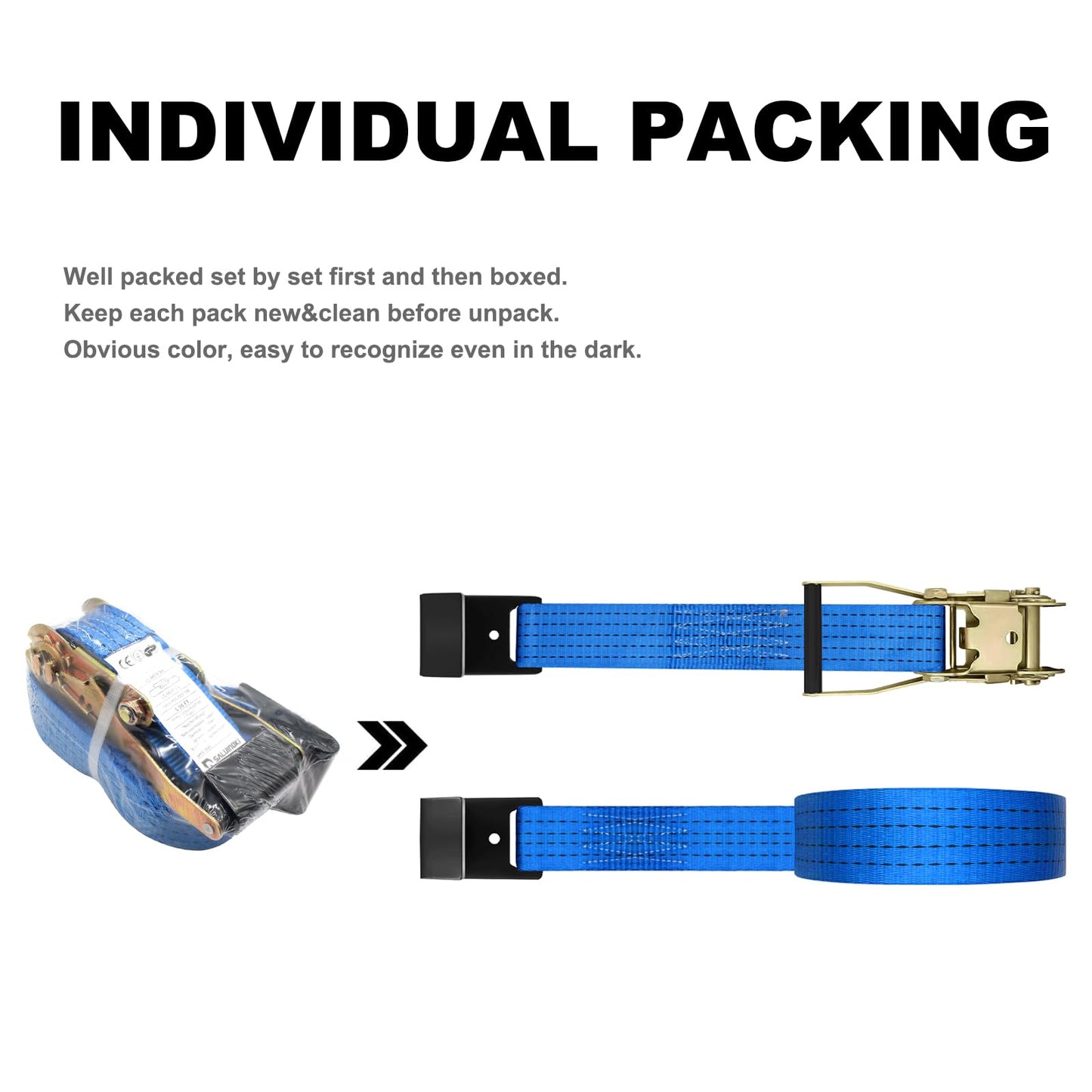 SALUINOKI 4Pack 2in 30ft Ratchet Strap Flat Hook Blue Heavy Duty Flatbed Straps for Trailer Tie Down Straps Box Truck Accessories Cargo Loading 10000lbs Breaking Load