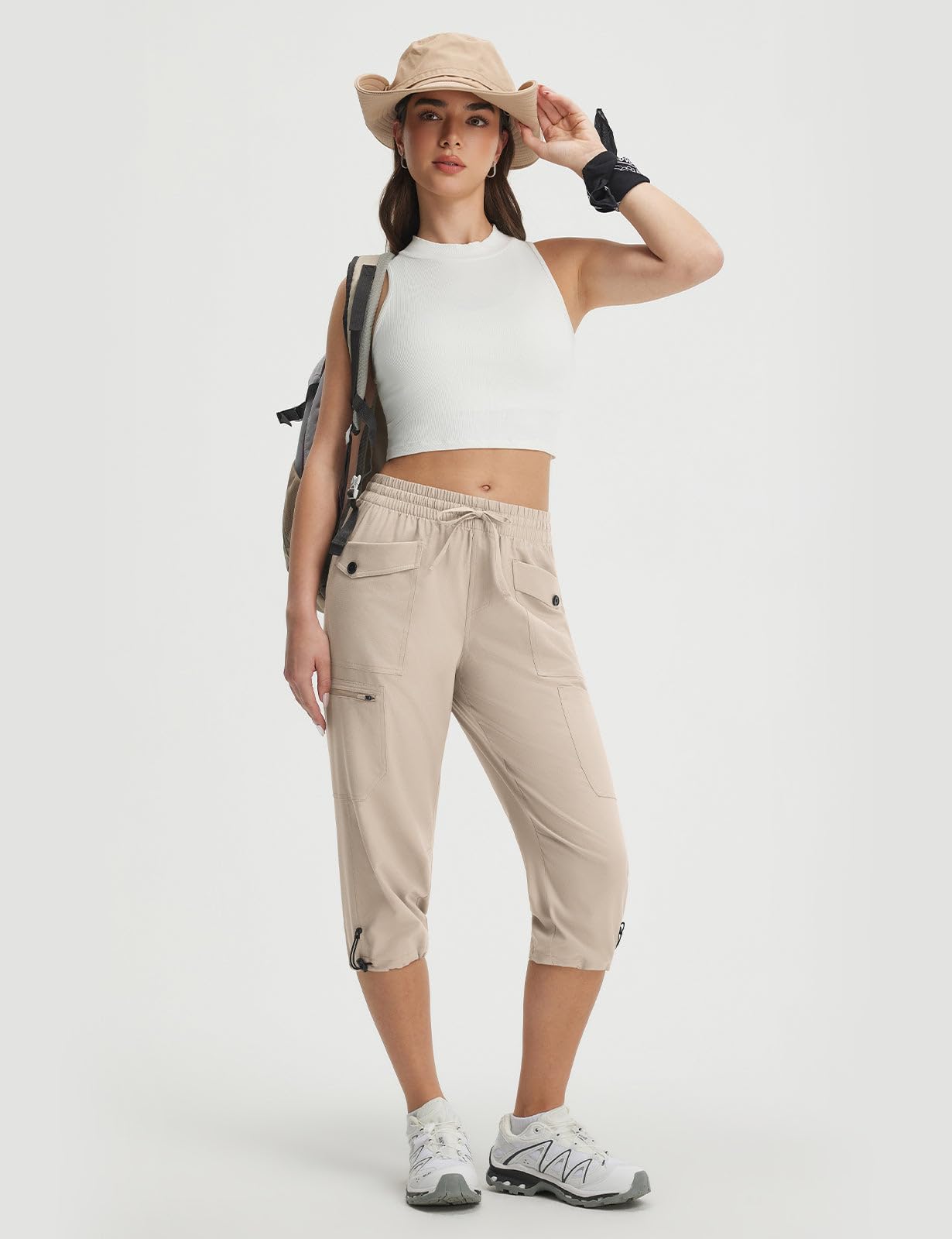 baleaf Women’s Cargo Capri Pants with 7 Pockets Lightweight Quick Dry Hiking Capris for Summer Travel Casual Khaki XL