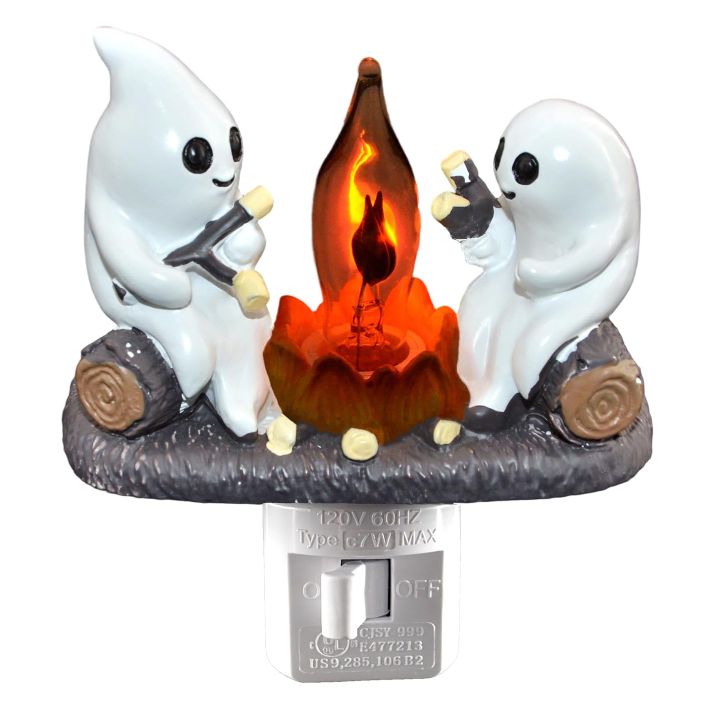 Abscalar Halloween Ghost Campfire Flickering NightLight,Cute Swivel Plug-in Figurine Lamp for Holiday Decor, Indoor. Campfire Night Light with Flicker Bulb,Figurine Light