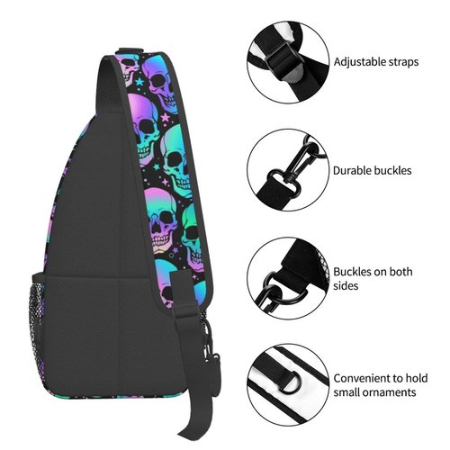 KMIVQGE Sugar Skull Rose Crossbody Backpack for Travel Hiking Chest Daypack Shoulder Sling Bag for Men Women Cycling Walking