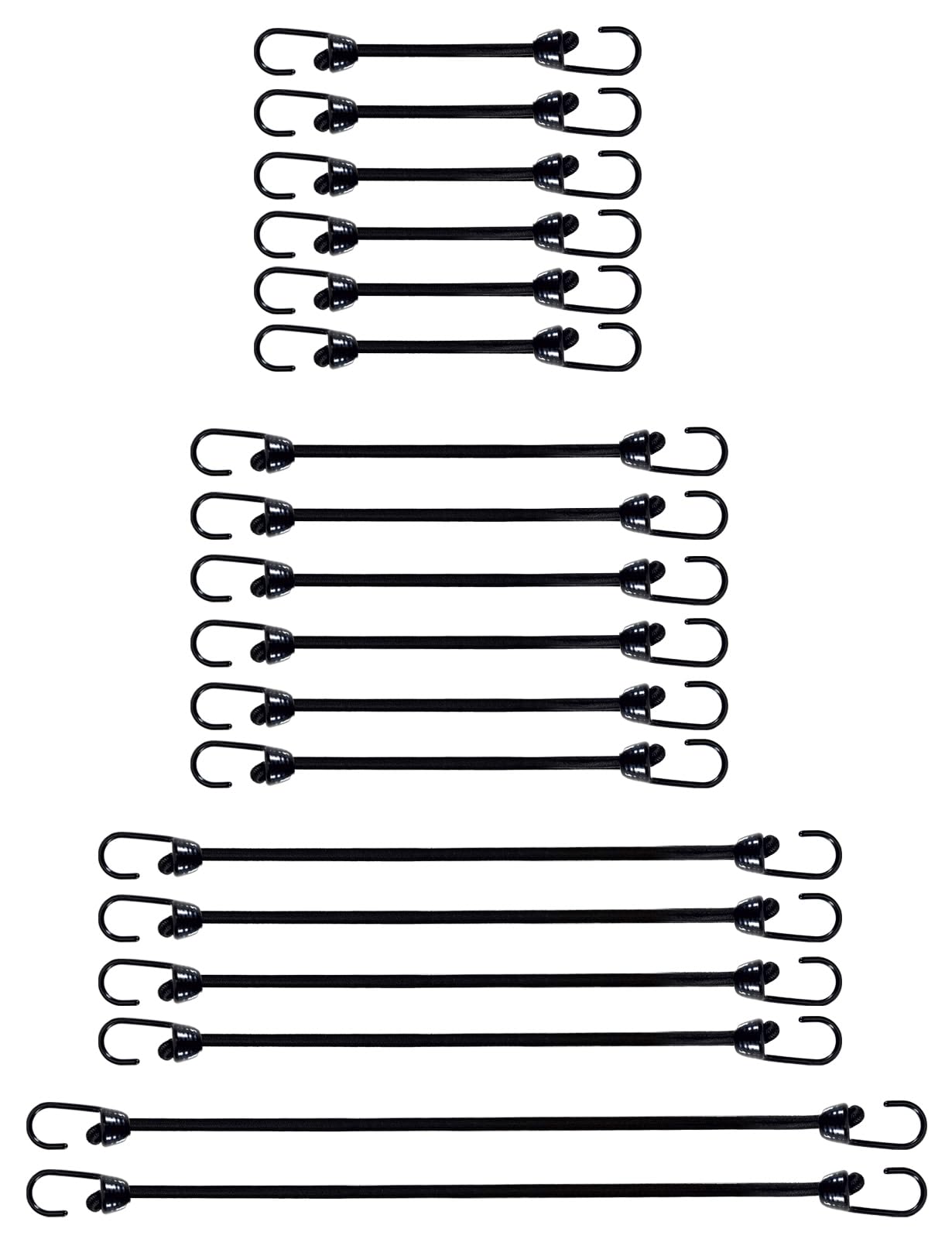 Joneaz Mini Bungee Cords with Hooks 2 inch 4 inch 6 inch 9 inch, Assorted 18-Piece Set Package of Small Bungee Cords