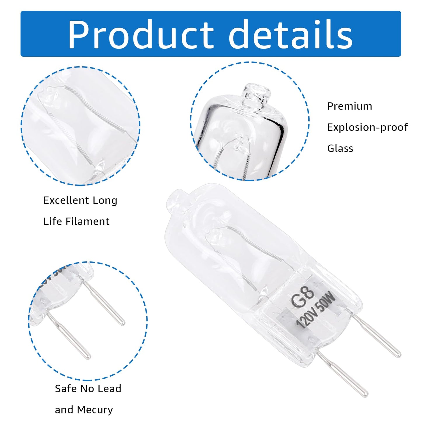 Norward for LG 6912A40002J Microwave Lamp Halogen Light Bulb Compatible with LG Kenmore LMV2031ST LMV2031BD 83543, 120V 50W G8 Microwave Light Bulb Replace 2025028 AH3610037 EA3610037 PS3610037, 2Pcs