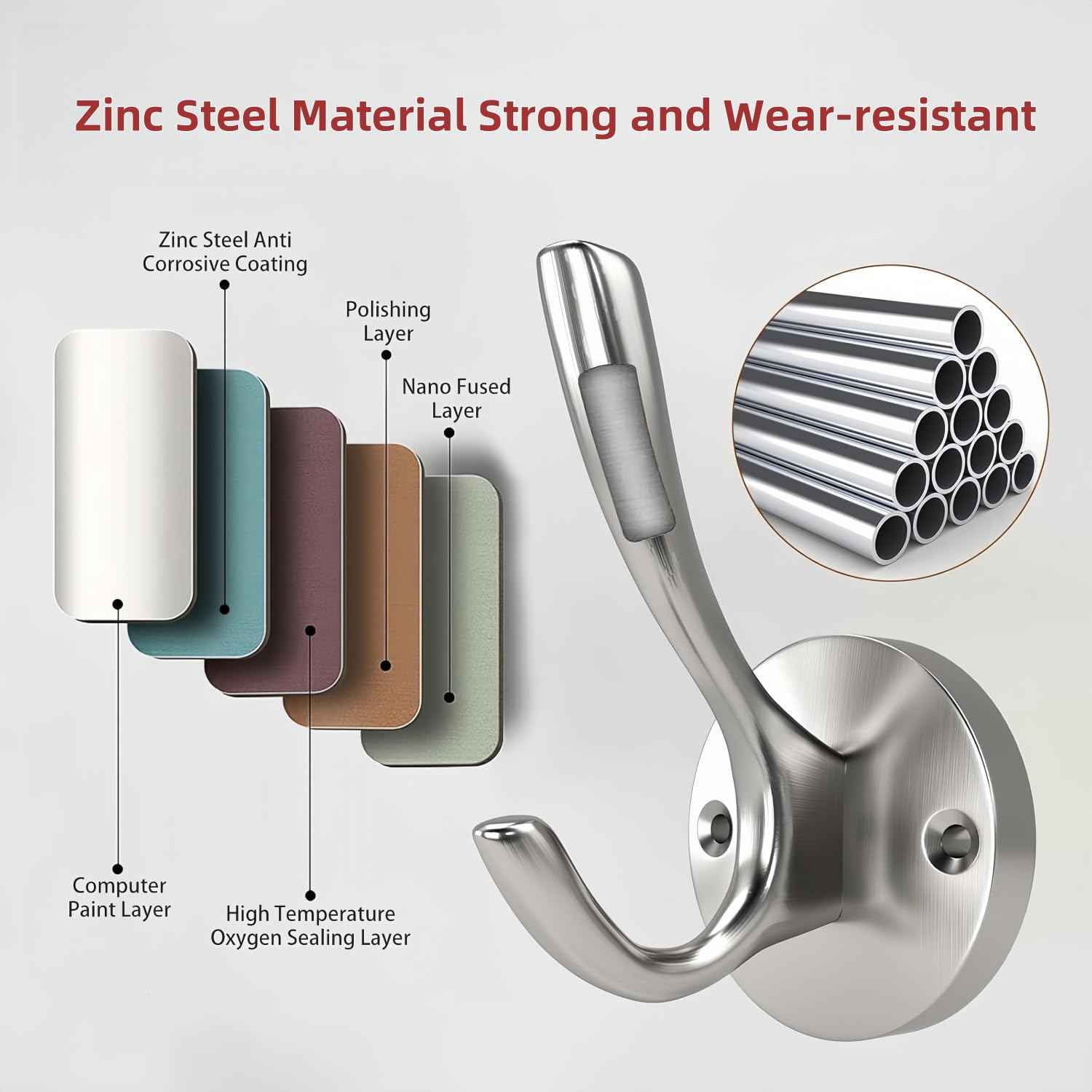 ZUONAI Towel Hooks for Bathrooms Wall Mounted 4 Pack Brushed Nickel Coat Hooks Heavy Duty Towel Wall Hooks for Coats Robes Hats Bath Entryway Cubicle Kitchen