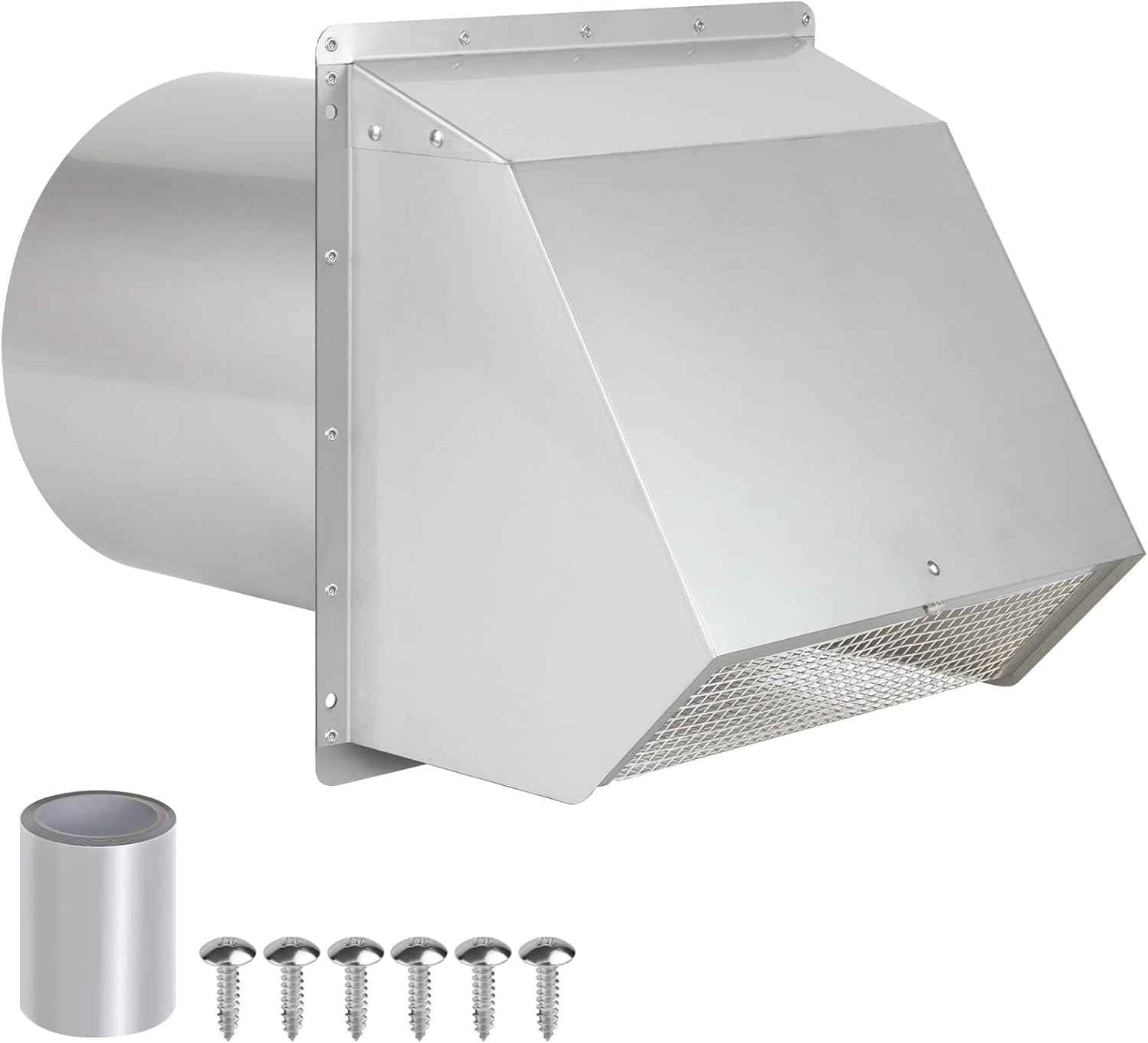 5-Inch Exterior Dryer Vent Cover with Screen & Damper - Galvanized Steel, Black