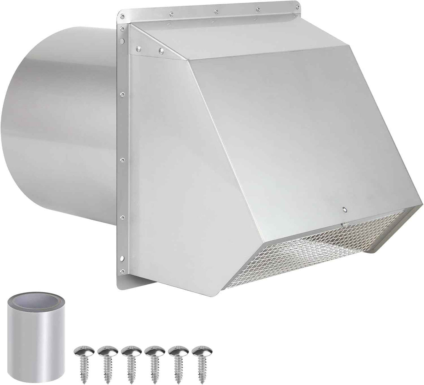 5-Inch Exterior Dryer Vent Cover with Screen & Damper - Galvanized Steel, Black