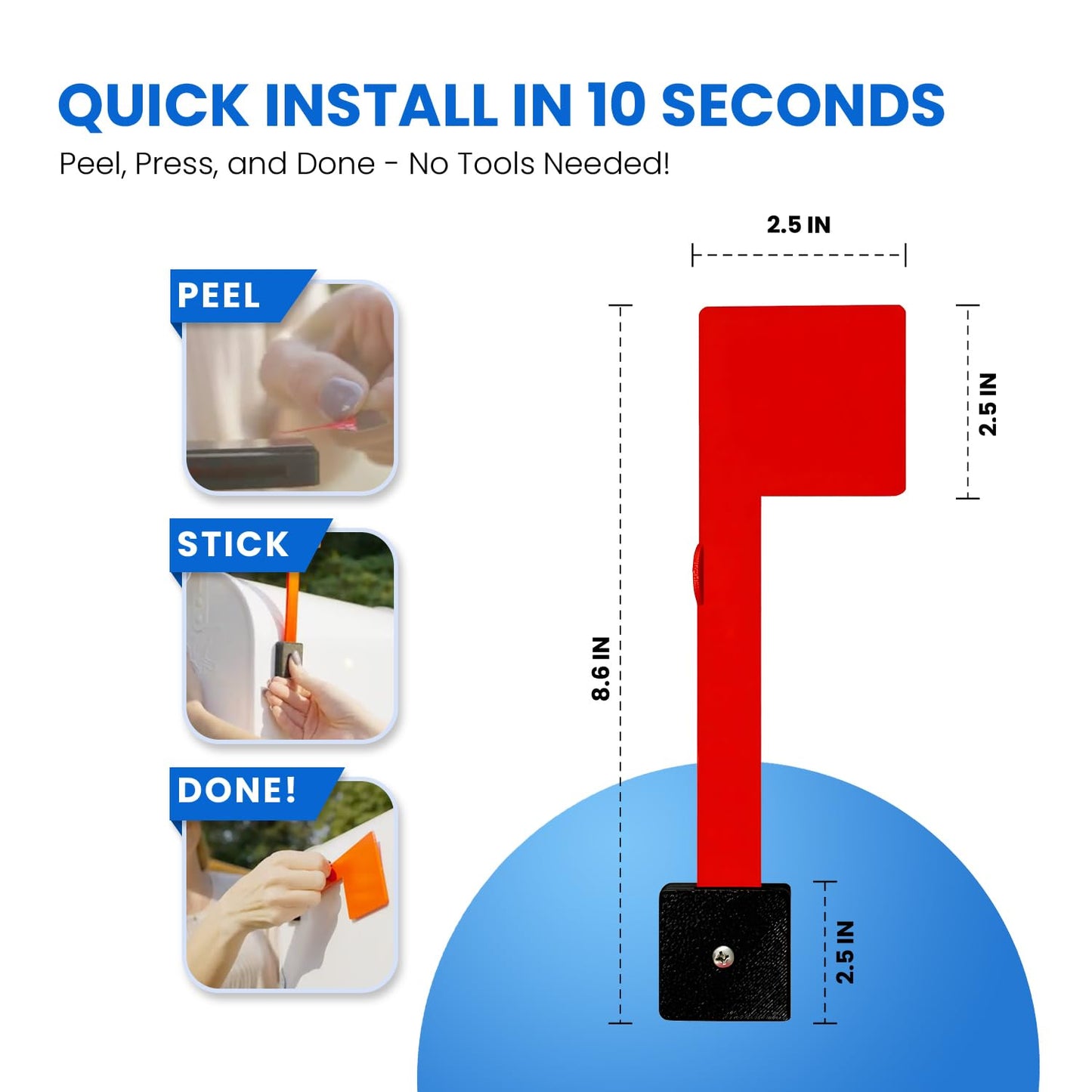 No Tools Needed with Optional Screws Mailbox Flag Replacement (Pack of 1) – Weather-Proof Strongest Adhesive Red Flag for Mailboxes Outside – Two Installation Options