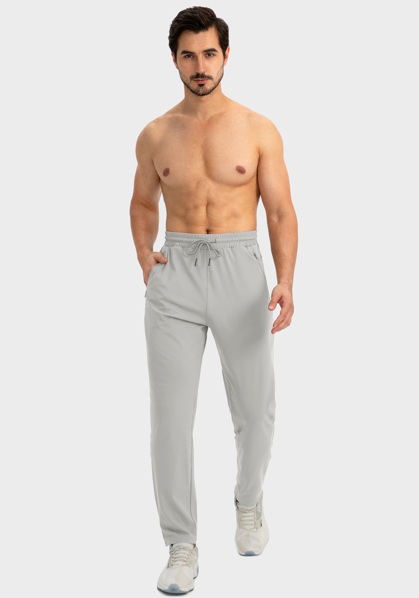 G Gradual Men's Sweatpants with Zipper Pockets Tapered Joggers for Men Athletic Pants for Workout, Jogging, Running (Bright Grey, Large)