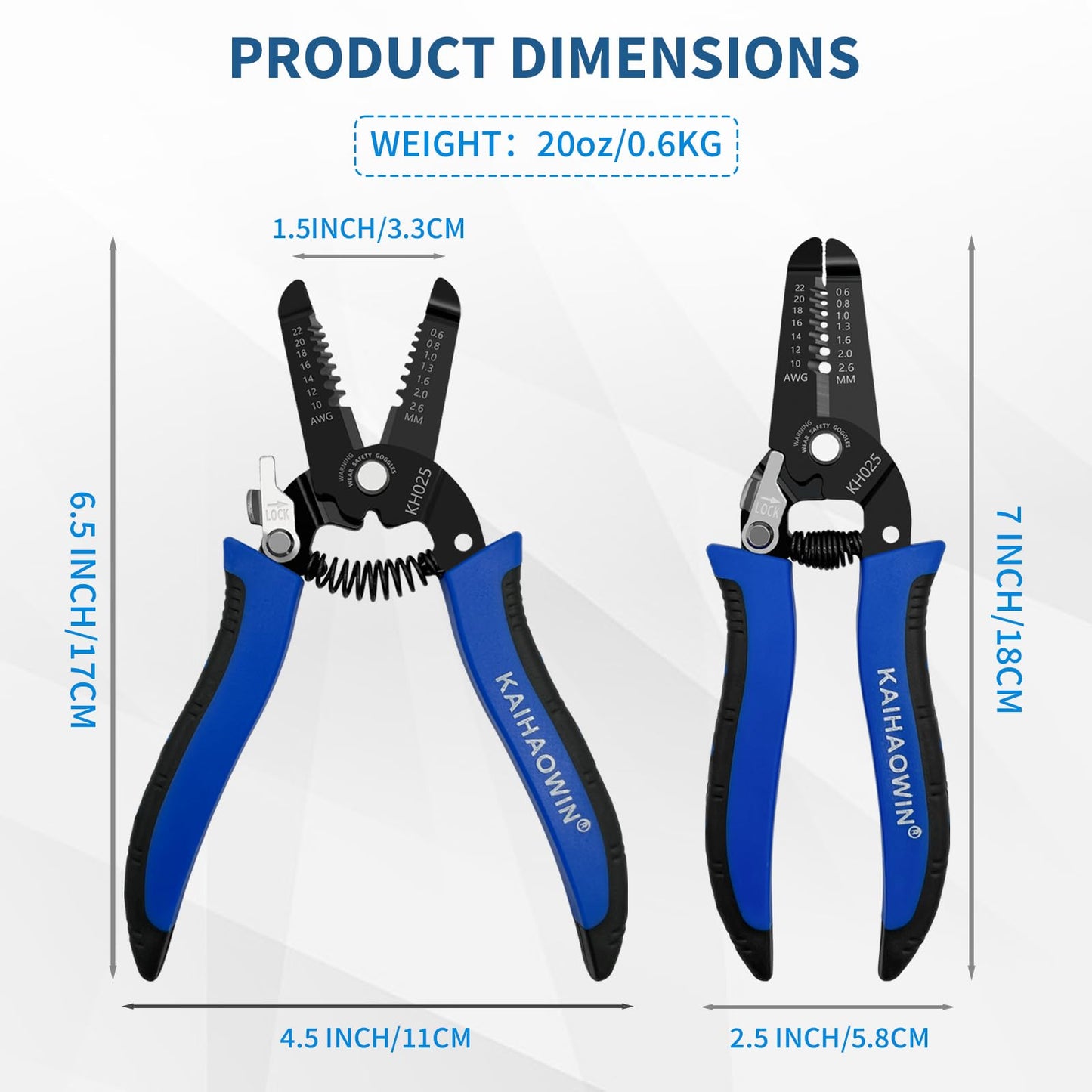 KAIHAOWIN 5 Pack Wire Stripper and Cutter with Safety Lock and Spring Loaded Professional Stripping Pliers Electrican Tool Small Gauge for 10-22 AWG Stranded Wire