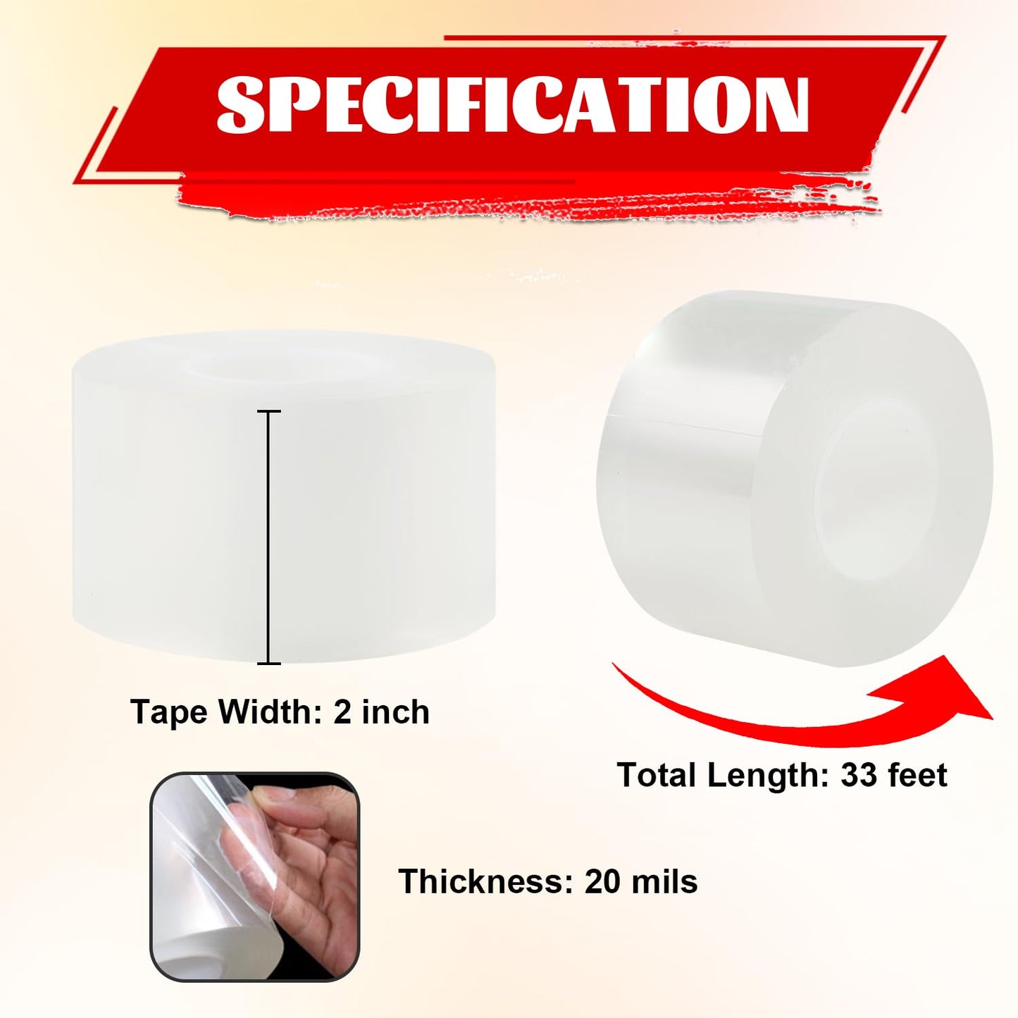 Sunroda Window Sealing Tape 2 Inch x 33 Ft Transparent Window Insulation Waterproof Nano Draft Isolation Tape for Window and Bathroom Shower Glass Side Gaps