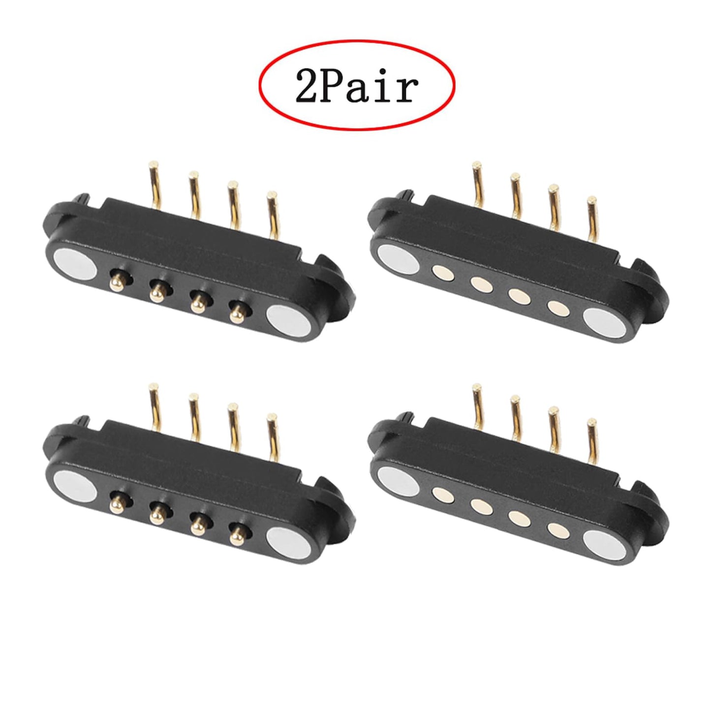 2 Pair Magnetic Bend Pogo Pin Connector, 2/3/4/5/7/8P 2A Pogopin Magnetic Connector Male+Female 2.54/2.5MM Through Holes Spring Loaded Connectors DC Power Socket DC Power Charge Probe Connector (4Pin)