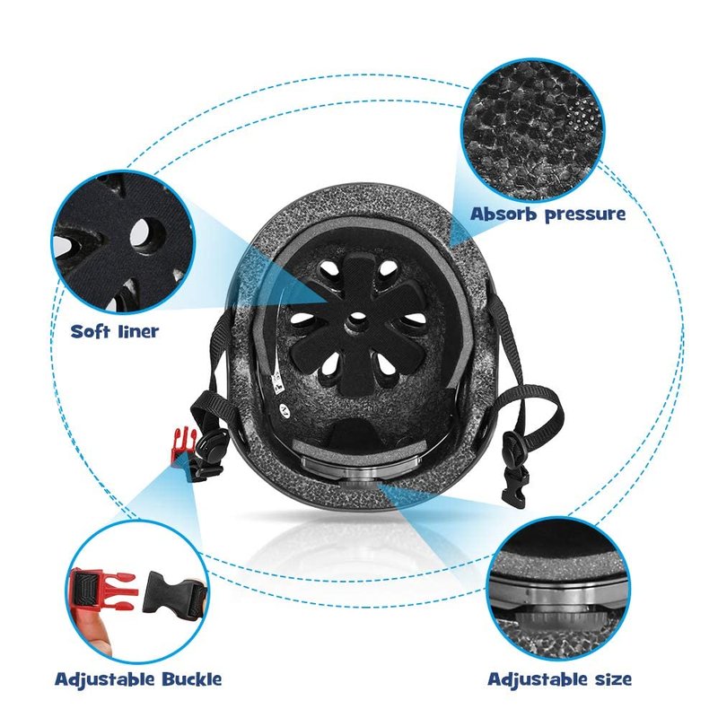JBM Adult & Youth Skating Protective Gear Set, Skateboard Helmet, Knee Pads and Elbow Pads with Wrist Guards Set for Inline Roller Skating, Scootering, Skateboarding