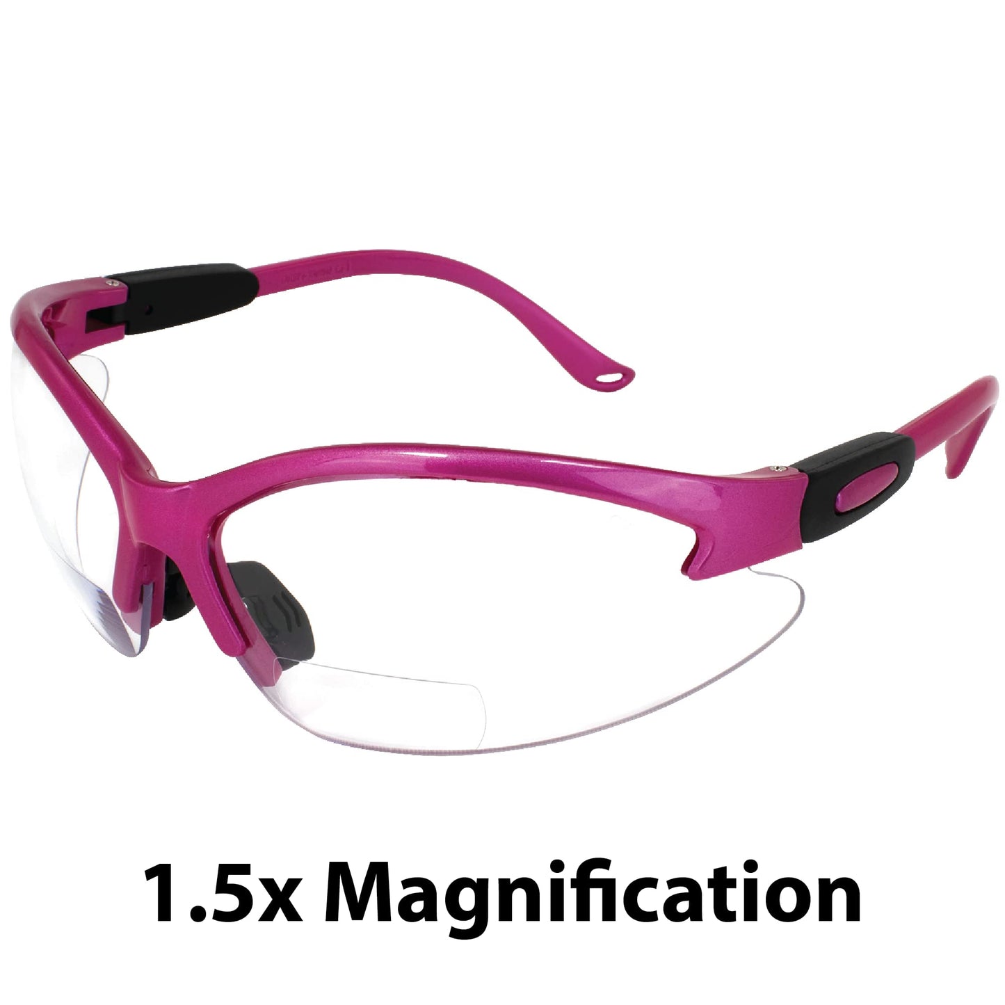 Global Vision Cougar Womens Safety Glasses Hot Pink Frame w/Clear 1.5 Bifocal Lens