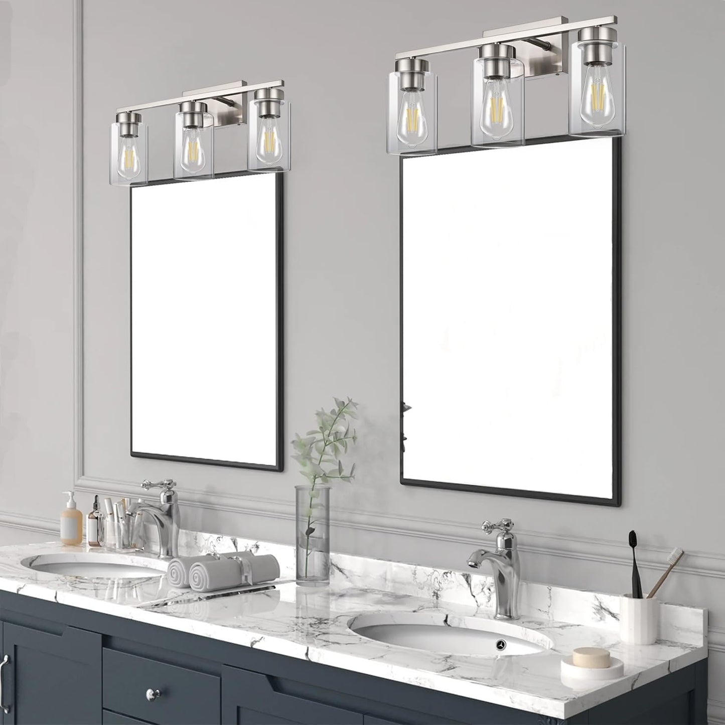Modern 3-Light Bathroom Vanity Light in Brushed Gold with Clear Glass Shades